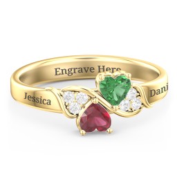 Heart of Hearts with Accent Stones Ring in 10K Solid Yellow Gold with Emerald, Ruby, and White Premium Zirconia