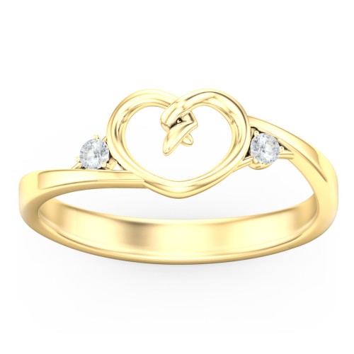 Hearts Entwined Pinky Promise Ring – 14K Yellow Gold with Cubic Zirconia