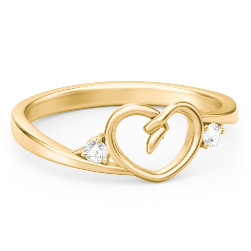 Hearts Entwined Pinky Promise Ring – 14K Yellow Gold with Cubic Zirconia