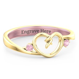 Hearts Entwined Pinky Promise Ring in 18K Gold Plated Silver with Pink Tourmaline