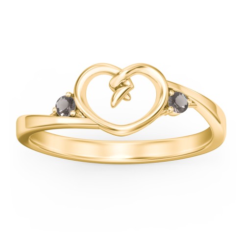 Hearts Entwined Pinky Promise Ring – 18K Gold Plated Silver with Smokey Quartz