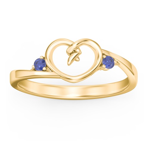 Hearts Entwined Pinky Promise Ring – 18K Gold Plated Silver with Blue Sapphire