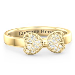 Adorable Bow Cage Ring in 14K Solid Yellow Gold