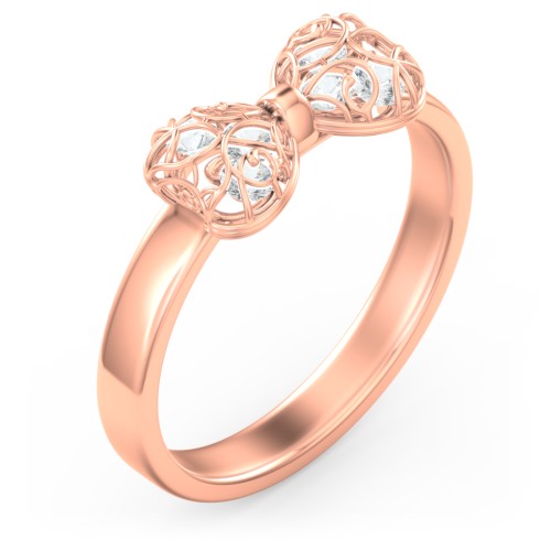 Adorable Bow Cage Ring – 10K Rose Gold with Cubic Zirconia
