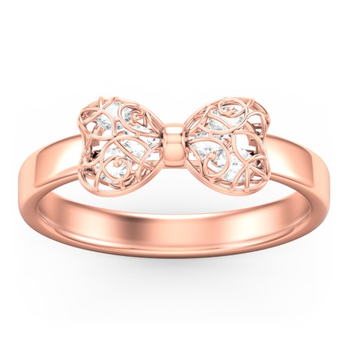 Adorable Bow Cage Ring – 10K Rose Gold with Cubic Zirconia