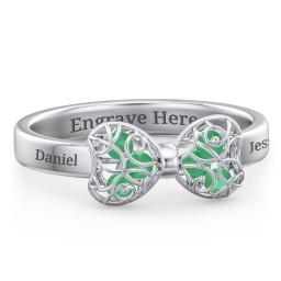 Adorable Bow Cage Ring in 925 Sterling Silver with Emerald