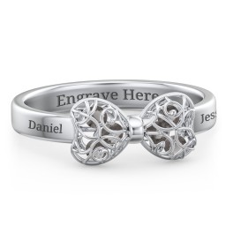Adorable Bow Cage Ring in 925 Sterling Silver with Smokey Quartz