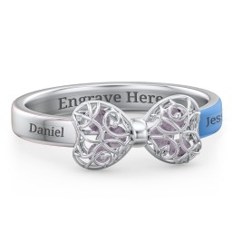 Adorable Bow Cage Ring in 925 Sterling Silver with Alexandrite