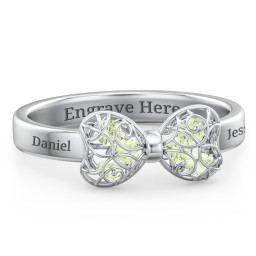 Adorable Bow Cage Ring in 925 Sterling Silver with Peridot