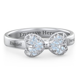 Adorable Bow Cage Ring in 925 Sterling Silver with Blue Topaz