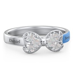 Adorable Bow Cage Ring in 925 Sterling Silver with Opal