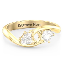 Two of Hearts Pinky Promise Ring in 14K Solid Yellow Gold