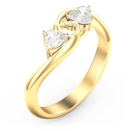 Two of Hearts Pinky Promise Ring – 14K Yellow Gold with Cubic Zirconia
