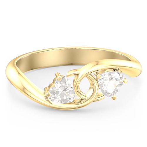 Two of Hearts Pinky Promise Ring – 14K Yellow Gold with Cubic Zirconia