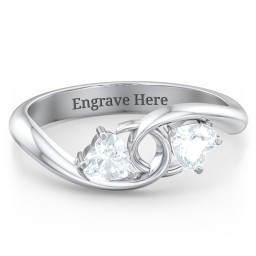 Two of Hearts Pinky Promise Ring in 925 Sterling Silver with Aquamarine