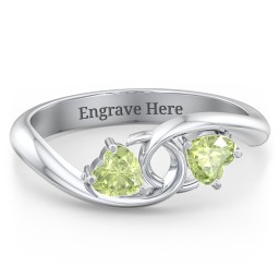 Two of Hearts Pinky Promise Ring in 925 Sterling Silver with Peridot