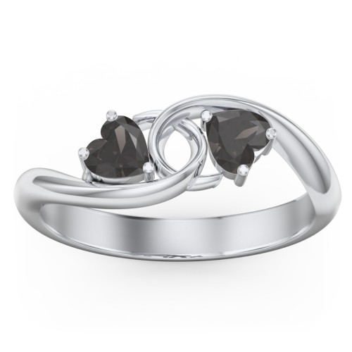 Two of Hearts Pinky Promise Ring – Sterling Silver with Smokey Quartz