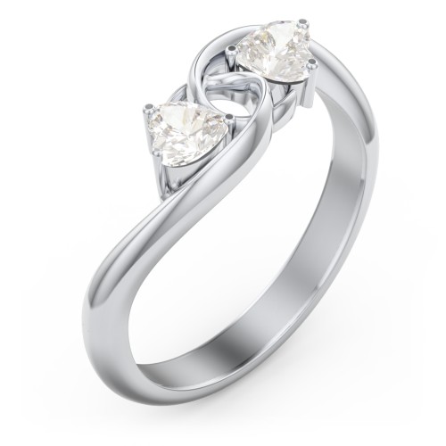 Two of Hearts Pinky Promise Ring – 10K White Gold with Cubic Zirconia
