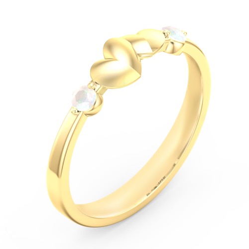 Heart-to-Heart Ring with Accent Stones – 18K Gold Plated Silver with Opal