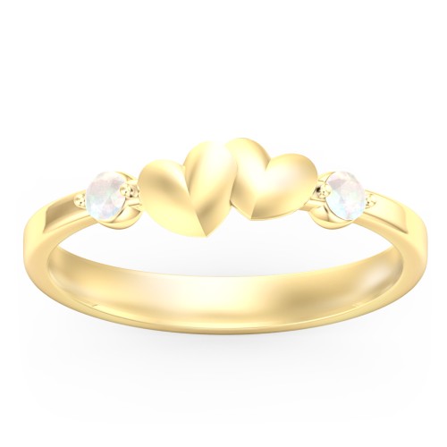 Heart-to-Heart Ring with Accent Stones – 18K Gold Plated Silver with Opal