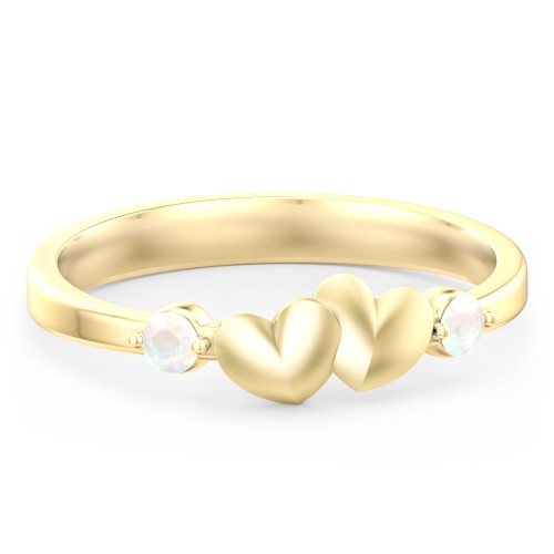 Heart-to-Heart Ring with Accent Stones – 18K Gold Plated Silver with Opal