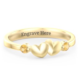 Heart-to-Heart Ring with Accent Stones in 18K Gold Plated Silver with Citrine
