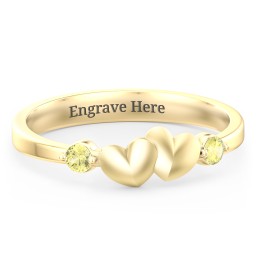 Heart-to-Heart Ring with Accent Stones in 18K Gold Plated Silver with Citrine