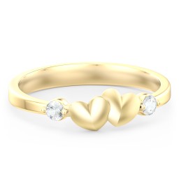 Heart-to-Heart Ring with Accent Stones in 18K Gold Plated Silver