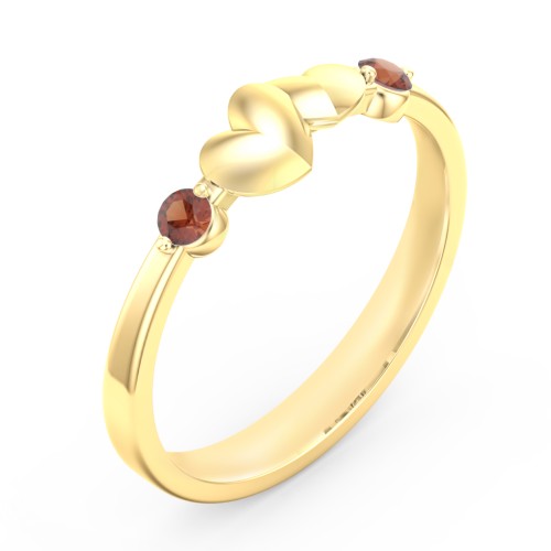 Heart-to-Heart Ring with Accent Stones – 18K Gold Plated Silver with Garnet