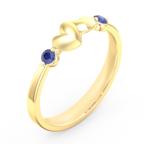 Heart-to-Heart Ring with Accent Stones – 18K Gold Plated Silver with Blue Sapphire