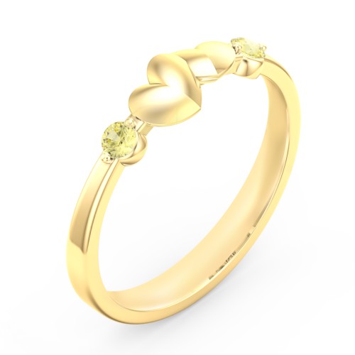 Heart-to-Heart Ring with Accent Stones – 18K Gold Plated Silver with Citrine