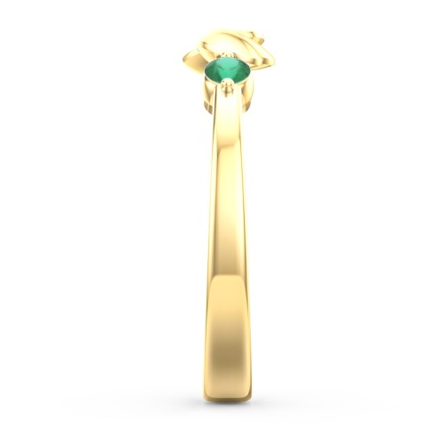 Heart-to-Heart Ring with Accent Stones – 18K Gold Plated Silver with Emerald