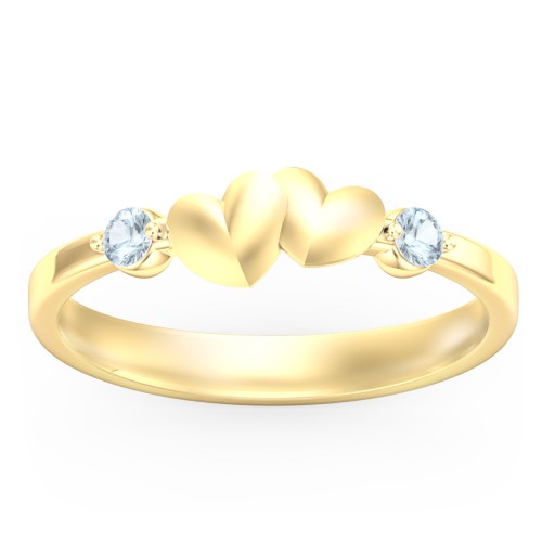 Heart-to-Heart Ring with Accent Stones – 18K Gold Plated Silver with Aquamarine