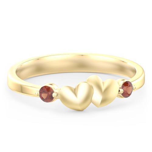 Heart-to-Heart Ring with Accent Stones – 18K Gold Plated Silver with Garnet