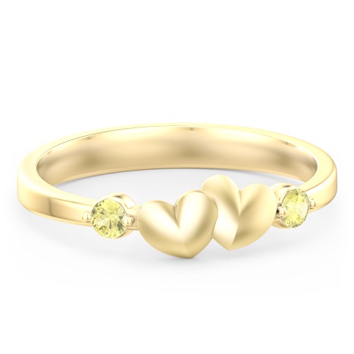 Heart-to-Heart Ring with Accent Stones – 18K Gold Plated Silver with Citrine