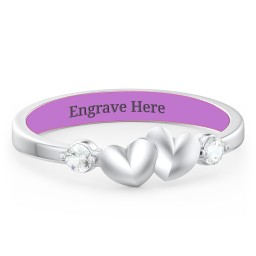 Heart-to-Heart Ring with Accent Stones in 925 Sterling Silver with Cubic Zirconia