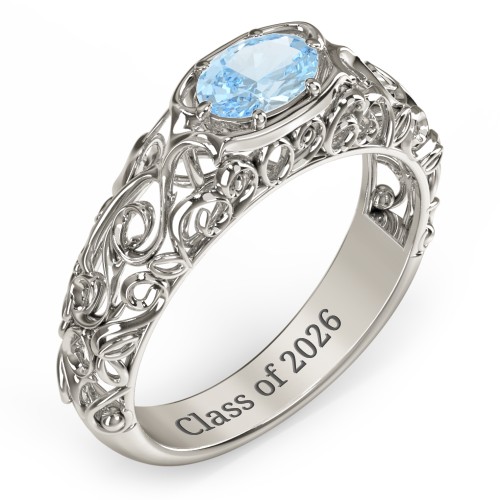 Vintage Graduation Ring – 10K White Gold with Aquamarine