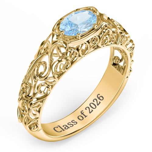 Vintage Graduation Ring – 10K Yellow Gold with Aquamarine