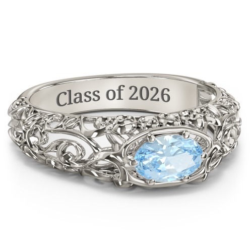 Vintage Graduation Ring – 10K White Gold with Aquamarine