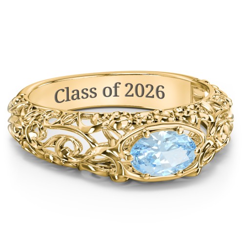 Vintage Graduation Ring – 10K Yellow Gold with Aquamarine