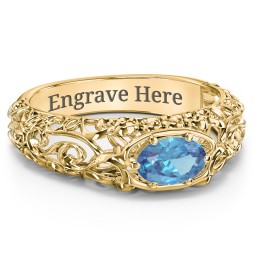 Vintage Graduation Ring in 18K Gold Plated Silver with Blue Topaz