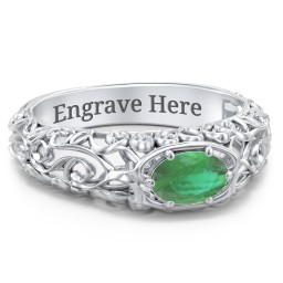 Vintage Graduation Ring in 925 Sterling Silver with Emerald