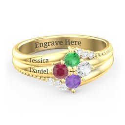 Engravable Triple Band Gemstone
Ring with Accents