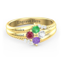 Engravable Triple Band Gemstone
Ring with Accents in 10K Solid Yellow Gold with Emerald, Ruby, Cubic Zirconia, Amethyst, and White Premium Zirconia