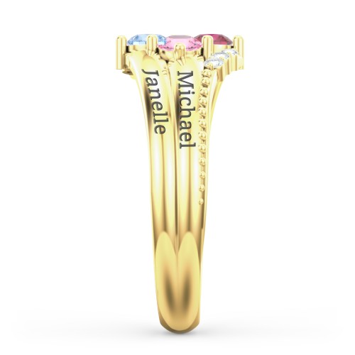 Engravable Triple Band Gemstone
Ring with Accents – 10K Yellow Gold with Ruby, Amethyst, Pink Tourmaline, Blue Topaz, and White Premium Zirconia