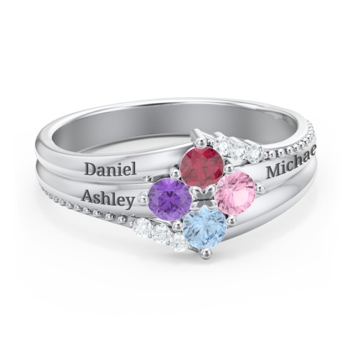 Engravable Triple Band Gemstone 
Ring with Accents