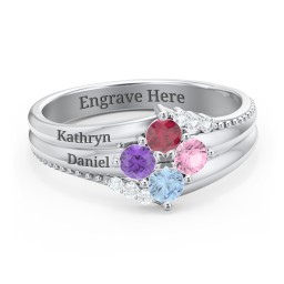 Engravable Triple Band Gemstone
Ring with Accents in 10K Solid White Gold with Ruby, Amethyst, Pink Tourmaline, Blue Topaz, and White Premium Zirconia