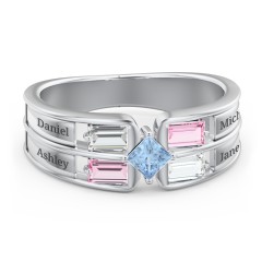 Surrounded by Love Mother's Ring – Sterling Silver with Cubic Zirconia, Pink Tourmaline, and Blue Topaz