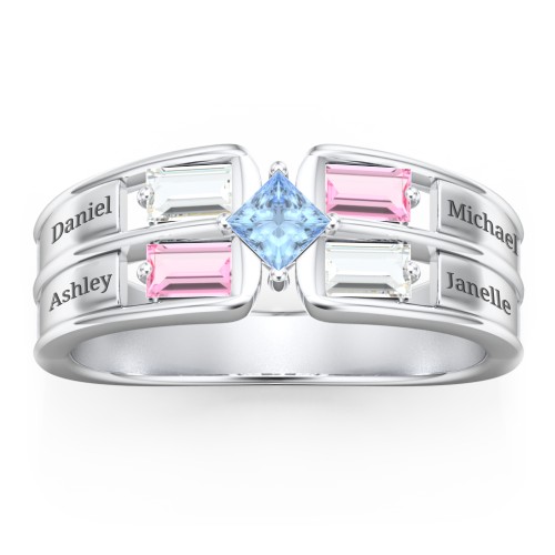 Surrounded by Love Mother's Ring – Sterling Silver with Cubic Zirconia, Pink Tourmaline, and Blue Topaz