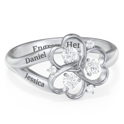 Engravable Intertwined Triple Heart Ring with Gemstones